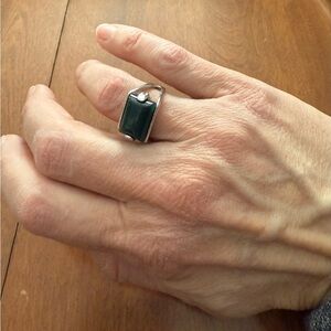 Lab-created Jade Stone Silver Tone Ring Size 6.5